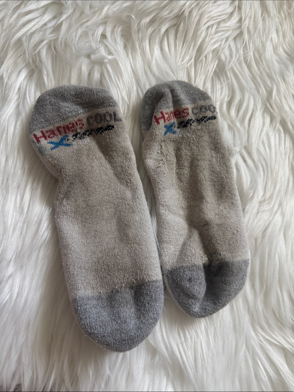Well worn stinky Hanes No-Show Athletic Socks - Gray with Dark Gray Accents - Picture 2 of 6